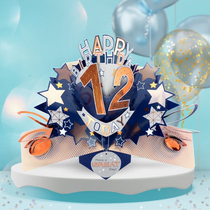 12th Birthday Card Pop Up 3D Happy Birthday Card Age 12 Today 3D For Him