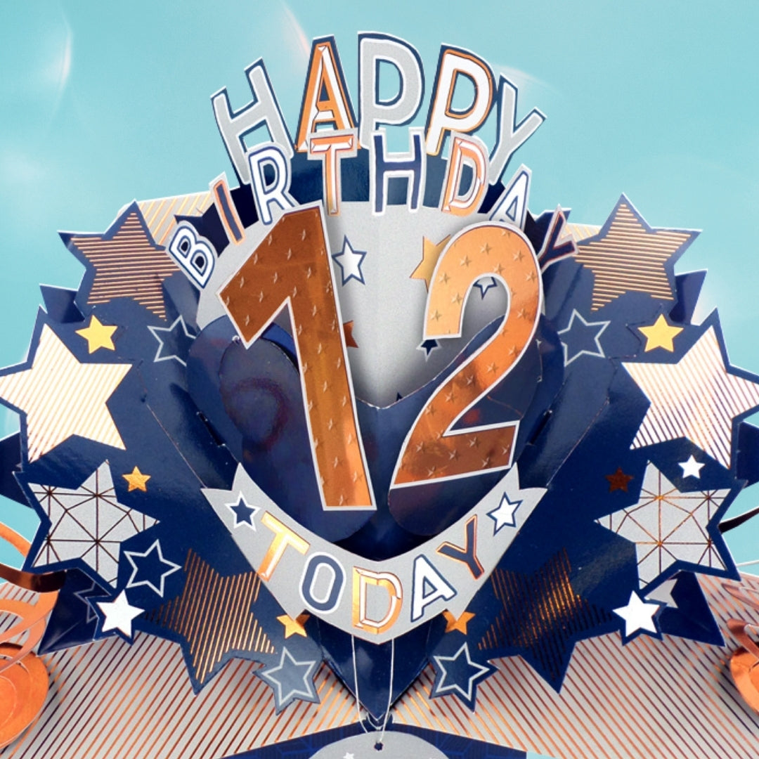 12th Birthday Card Pop Up 3D Happy Birthday Card Age 12 Today 3D For Him