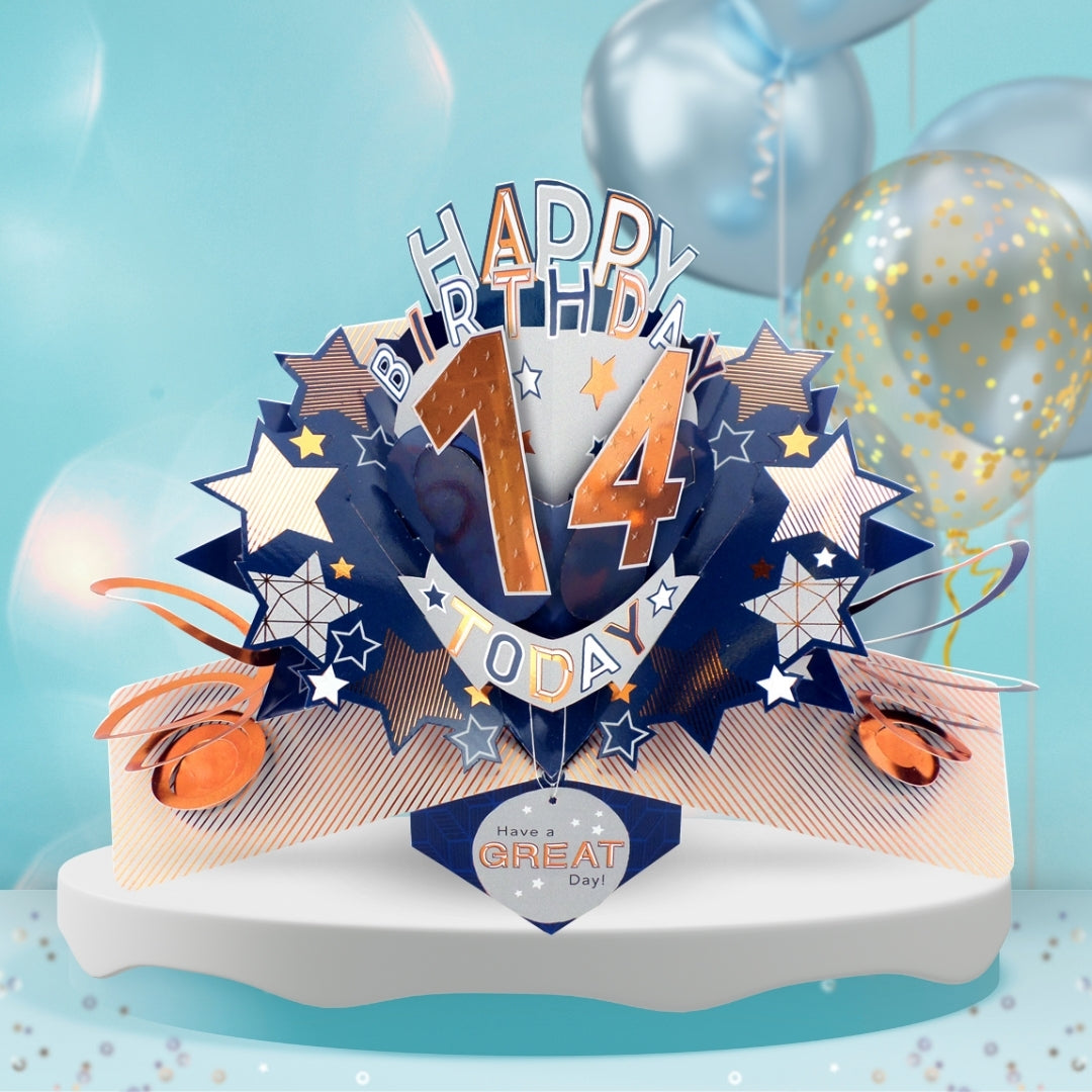 14th Birthday Card Pop Up 3D Happy Birthday Card Age 14 Today 3D For Him