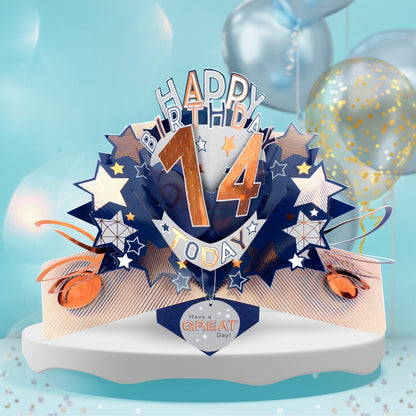 14th Birthday Card Pop Up 3D Happy Birthday Card Age 14 Today 3D For Him