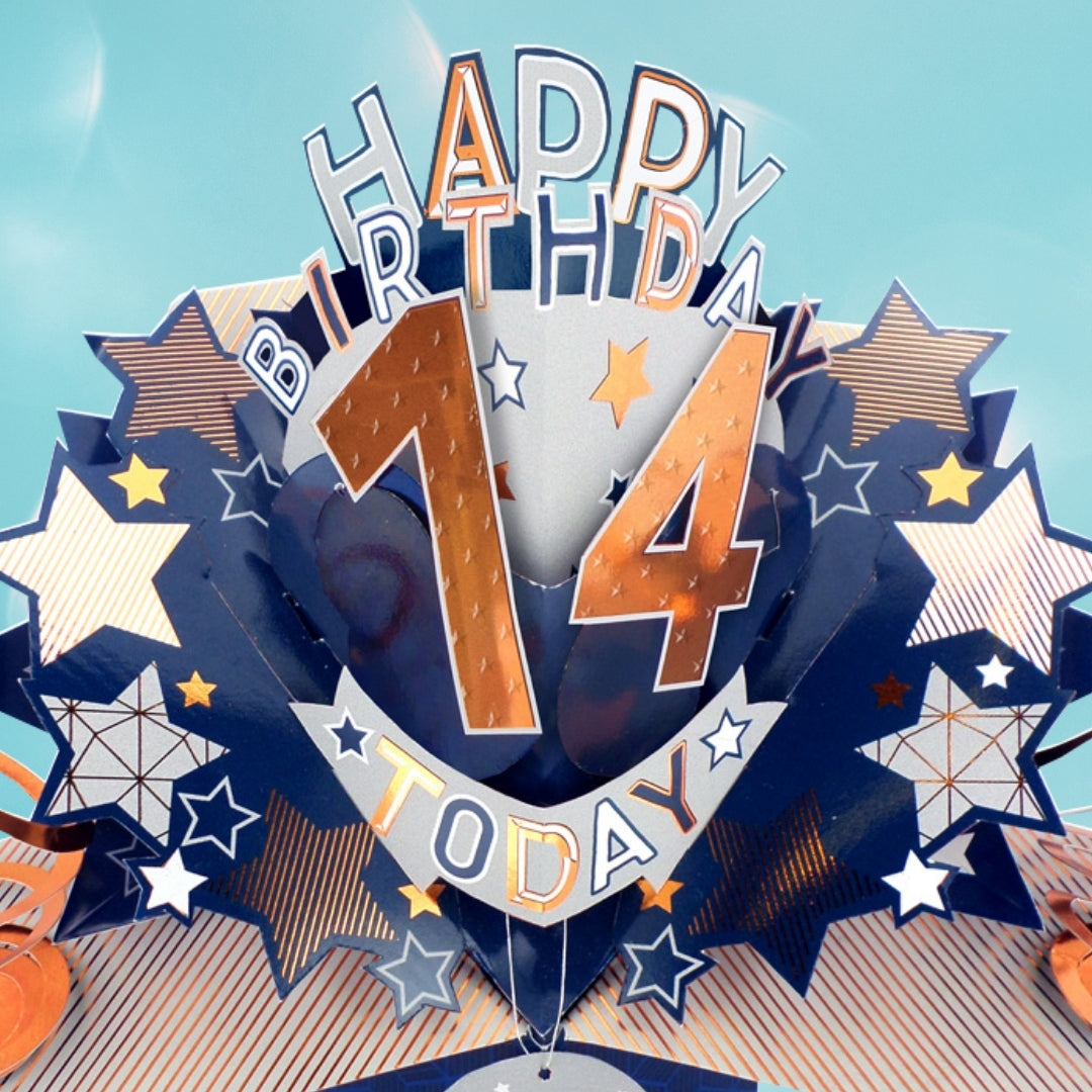 14th Birthday Card Pop Up 3D Happy Birthday Card Age 14 Today 3D For Him