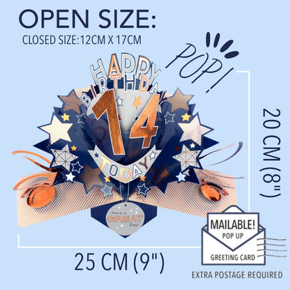 14th Birthday Card Pop Up 3D Happy Birthday Card Age 14 Today 3D For Him