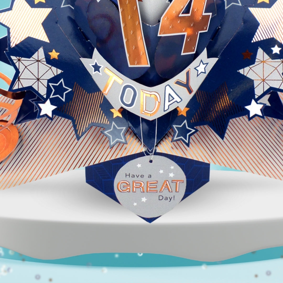 14th Birthday Card Pop Up 3D Happy Birthday Card Age 14 Today 3D For Him