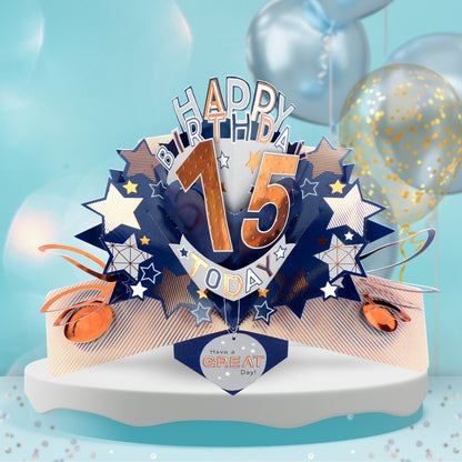 15th Birthday Card Pop Up 3D Happy Birthday Card Age 15 Today 3D For Him