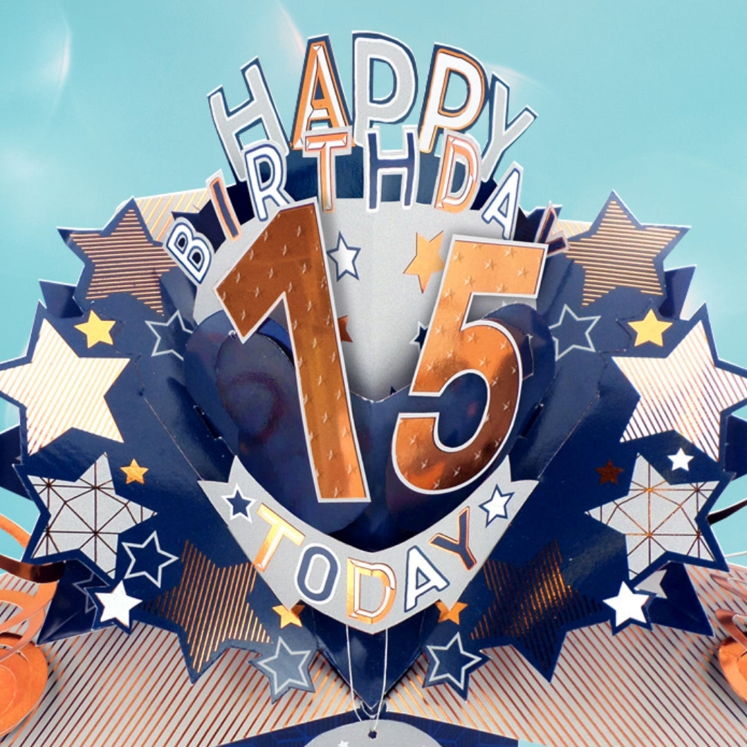 15th Birthday Card Pop Up 3D Happy Birthday Card Age 15 Today 3D For Him