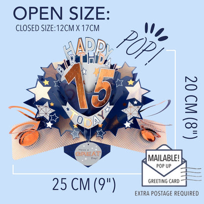 15th Birthday Card Pop Up 3D Happy Birthday Card Age 15 Today 3D For Him