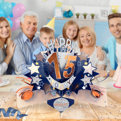 15th Birthday Card Pop Up 3D Happy Birthday Card Age 15 Today 3D For Him