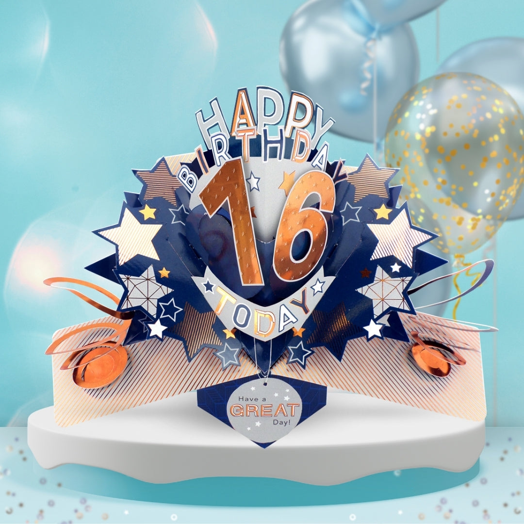 16th Birthday Card Pop Up 3D Happy Birthday Card Age 16 Today 3D For Him