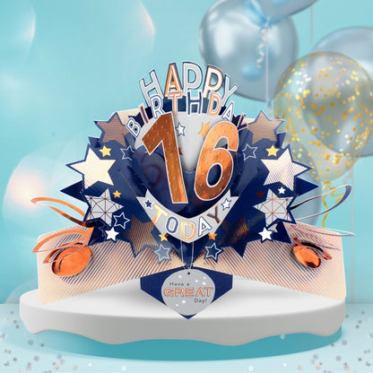 16th Birthday Card Pop Up 3D Happy Birthday Card Age 16 Today 3D For Him
