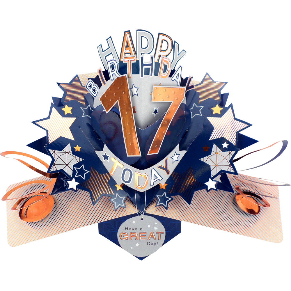 17th Birthday Card Pop Up 3D Happy Birthday Card Age 17 Today 3D For Him