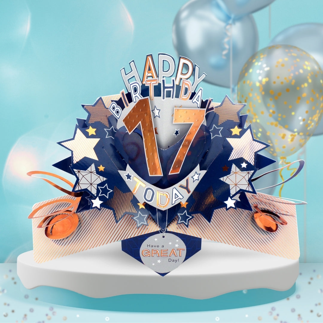 17th Birthday Card Pop Up 3D Happy Birthday Card Age 17 Today 3D For Him