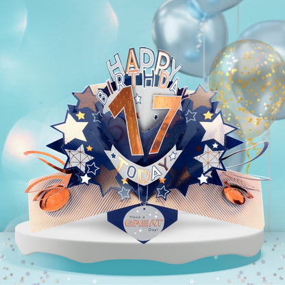 17th Birthday Card Pop Up 3D Happy Birthday Card Age 17 Today 3D For Him