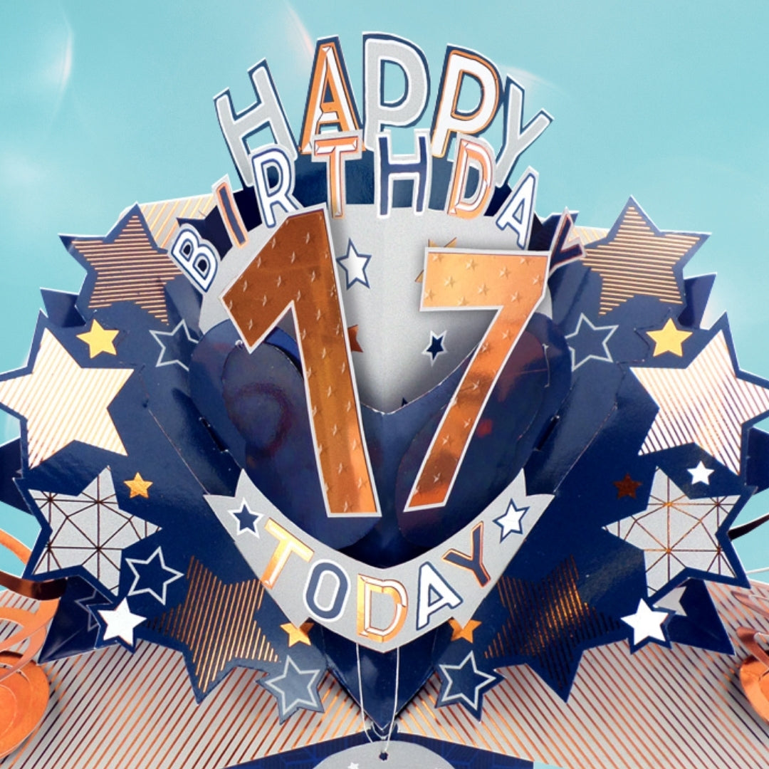 17th Birthday Card Pop Up 3D Happy Birthday Card Age 17 Today 3D For Him