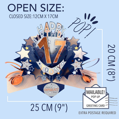 17th Birthday Card Pop Up 3D Happy Birthday Card Age 17 Today 3D For Him