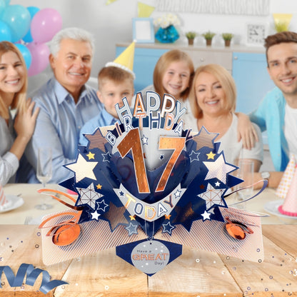 17th Birthday Card Pop Up 3D Happy Birthday Card Age 17 Today 3D For Him