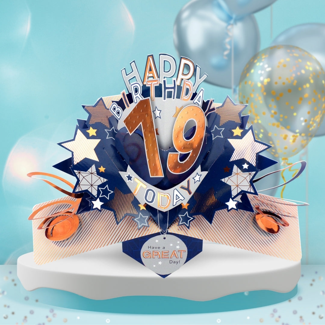 19th Birthday Card Pop Up 3D Happy Birthday Card Age 19 Today 3D For Him