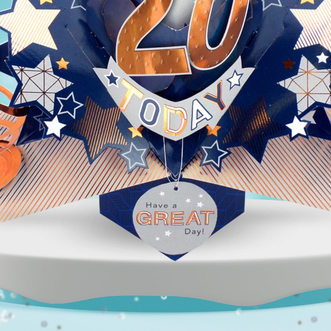 20th Birthday Card Pop Up 3D Happy Birthday Card Age 20 Today 3D For Him
