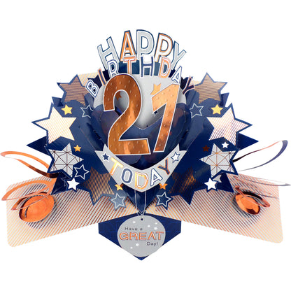 21st Birthday Card Pop Up 3D Happy Birthday Card Age 21 Today 3D For Him