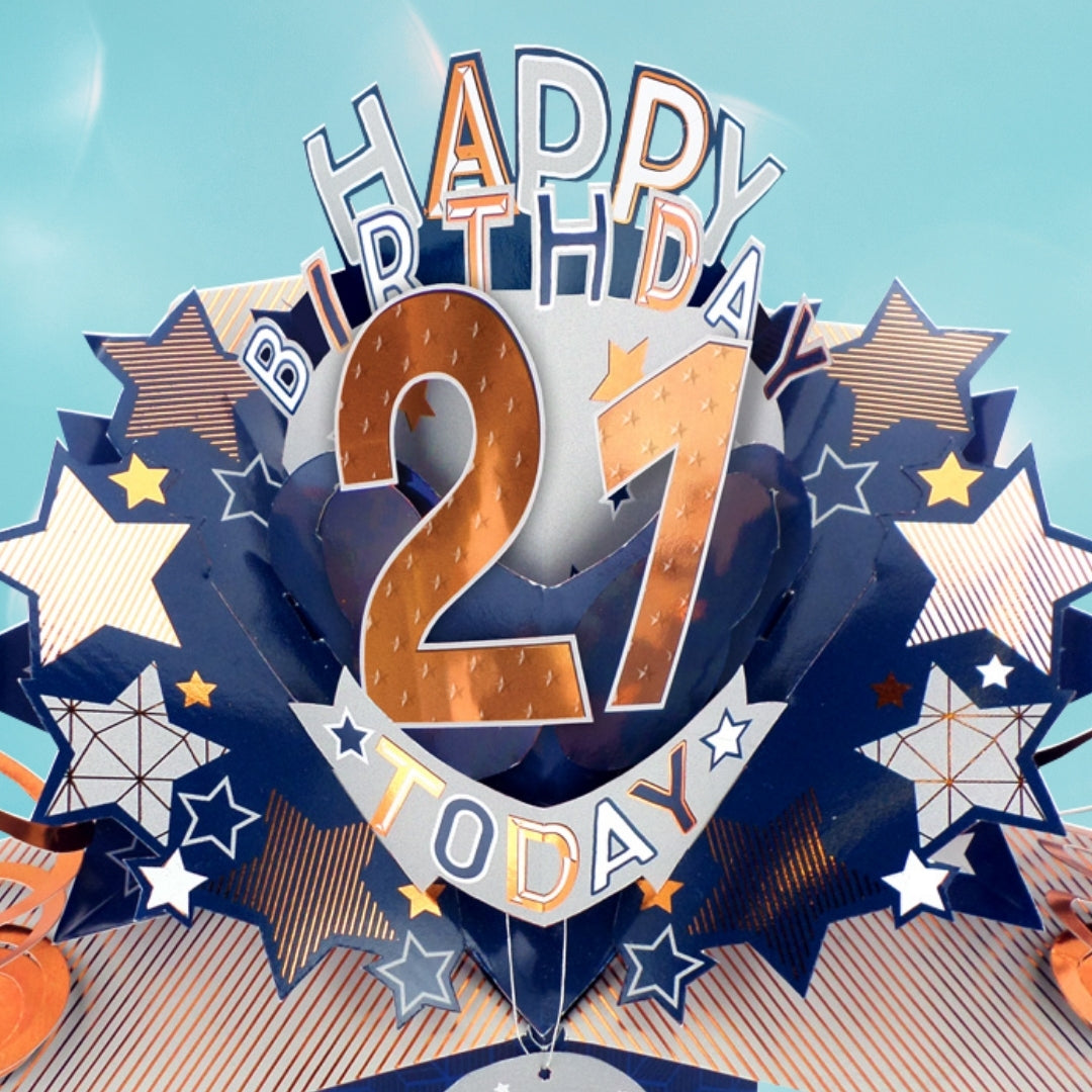 21st Birthday Card Pop Up 3D Happy Birthday Card Age 21 Today 3D For Him