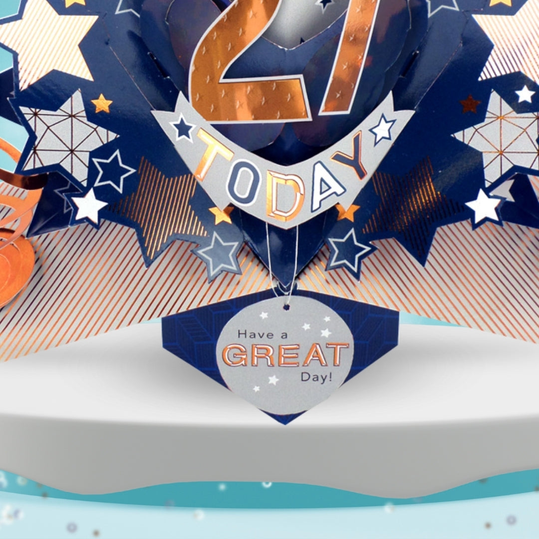 21st Birthday Card Pop Up 3D Happy Birthday Card Age 21 Today 3D For Him