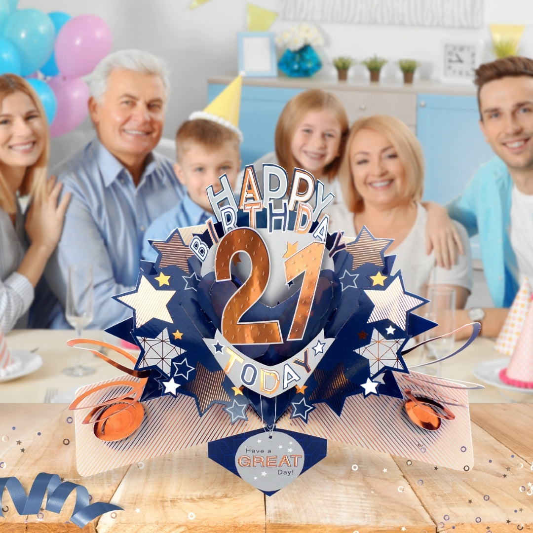 21st Birthday Card Pop Up 3D Happy Birthday Card Age 21 Today 3D For Him