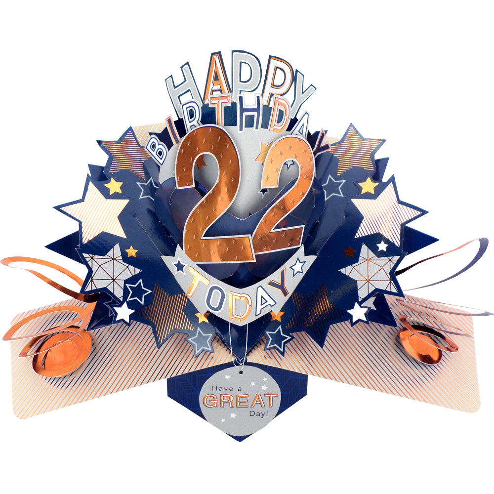 22nd Birthday Card Pop Up 3D Happy Birthday Card Age 22 Today 3D For Him
