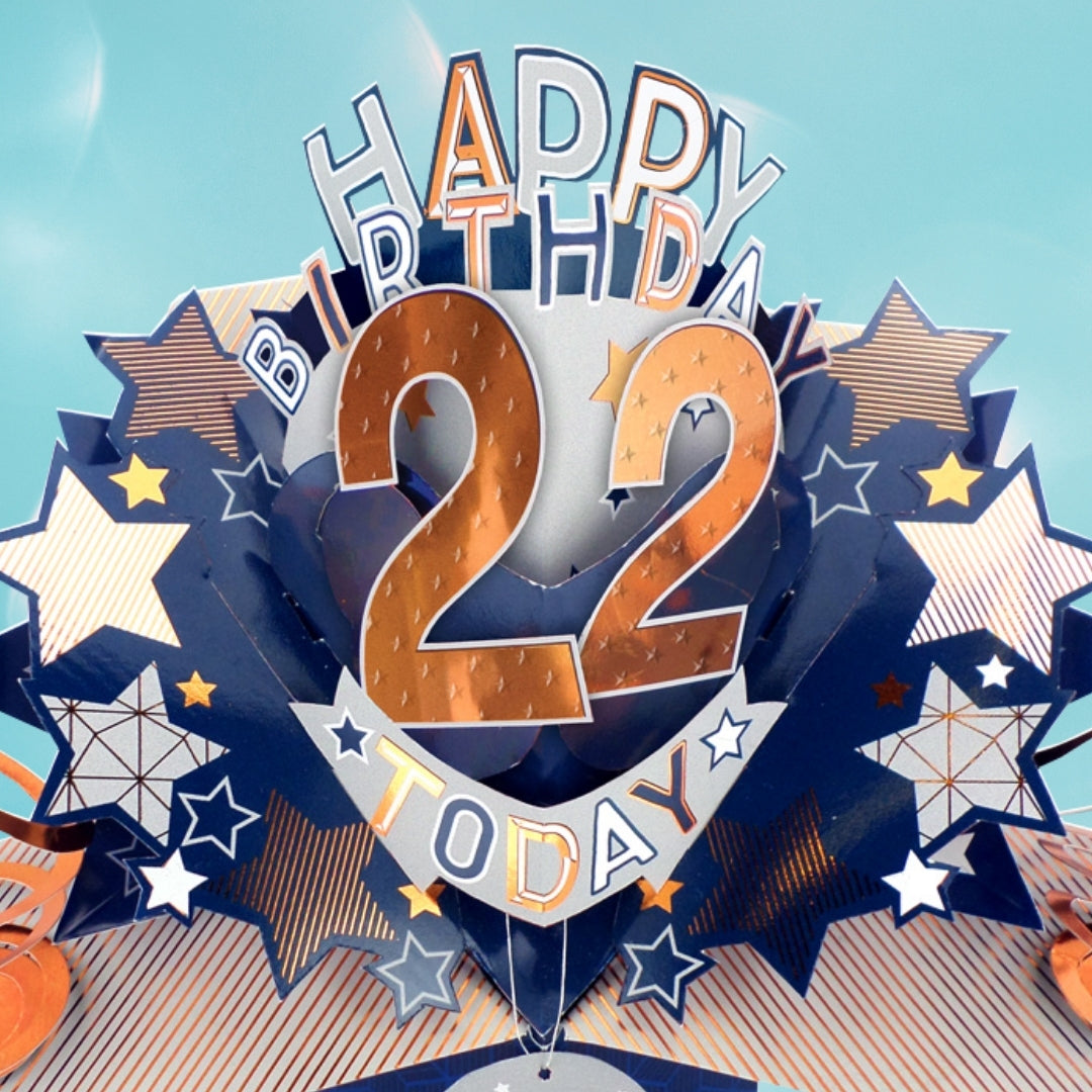 22nd Birthday Card Pop Up 3D Happy Birthday Card Age 22 Today 3D For Him
