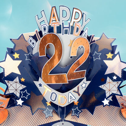 22nd Birthday Card Pop Up 3D Happy Birthday Card Age 22 Today 3D For Him