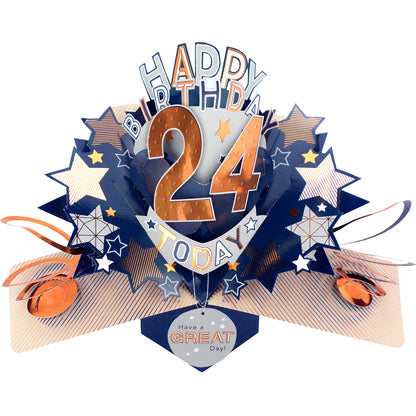 24th Birthday Card Pop Up 3D Happy Birthday Card Age 24 Today 3D For Him