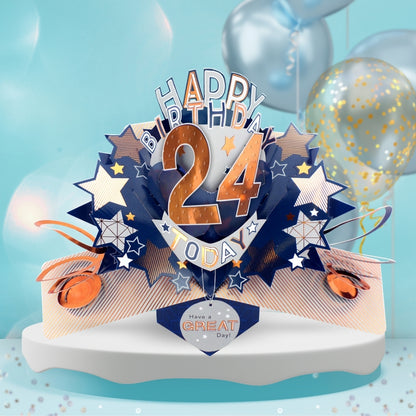 24th Birthday Card Pop Up 3D Happy Birthday Card Age 24 Today 3D For Him