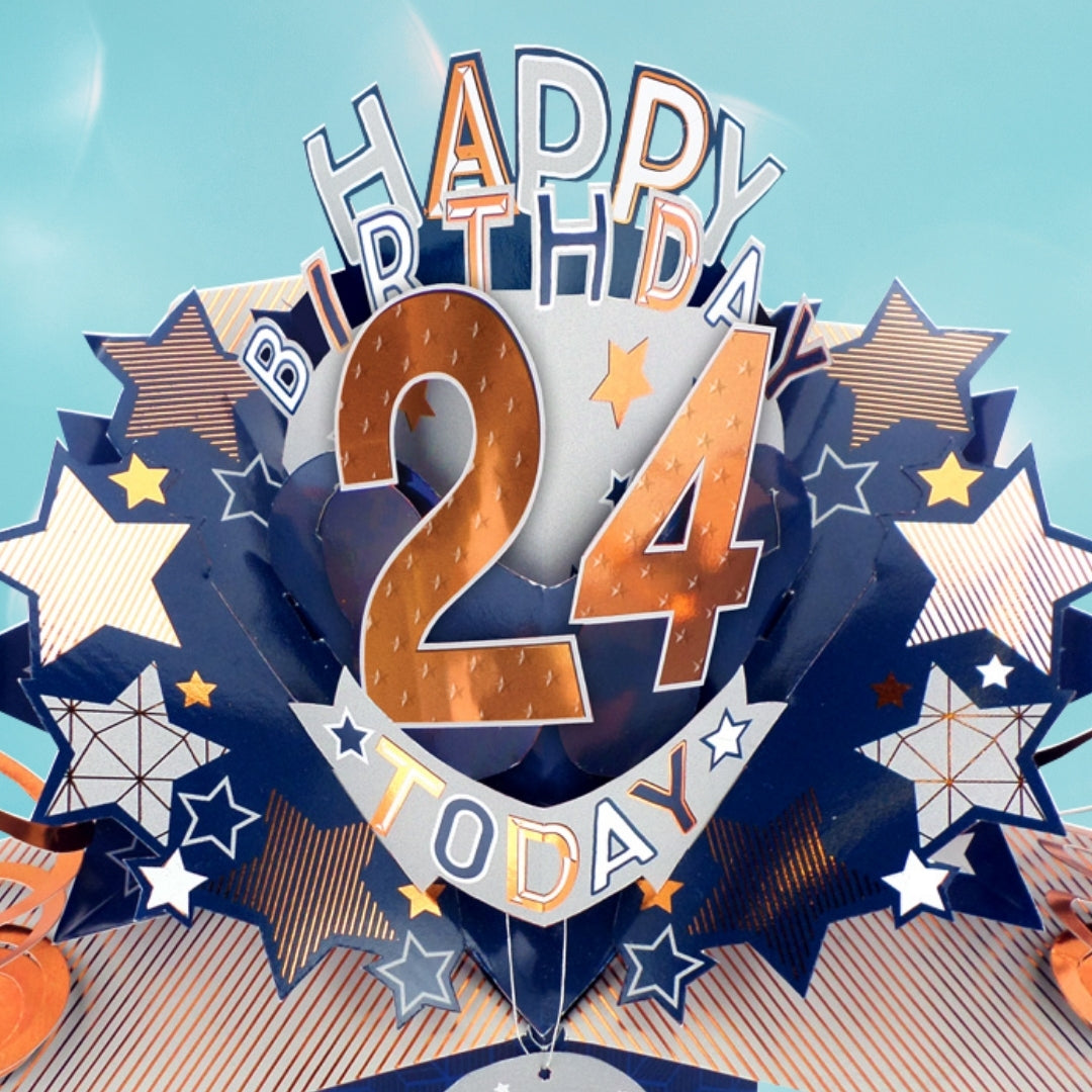 24th Birthday Card Pop Up 3D Happy Birthday Card Age 24 Today 3D For Him