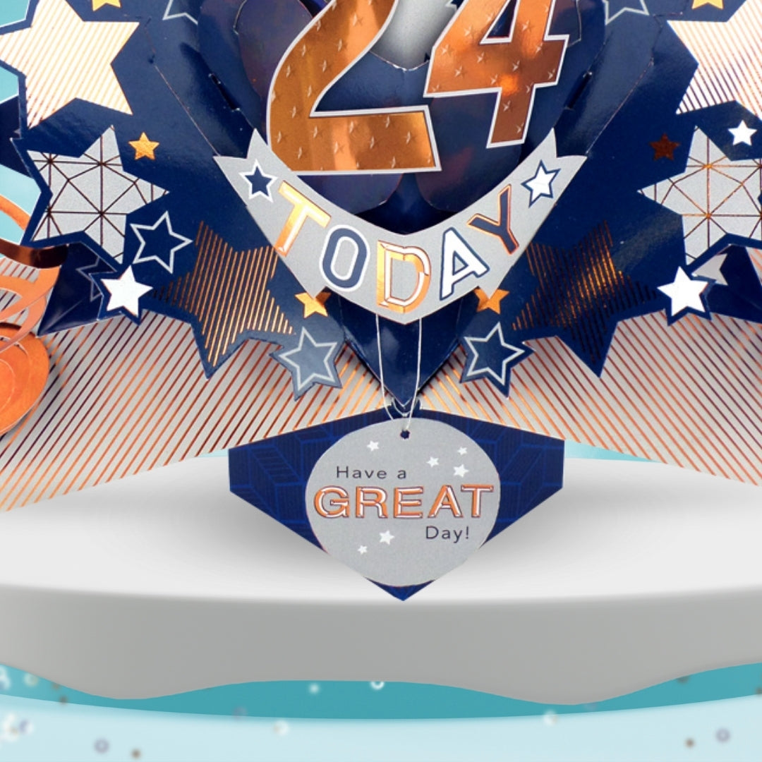 24th Birthday Card Pop Up 3D Happy Birthday Card Age 24 Today 3D For Him