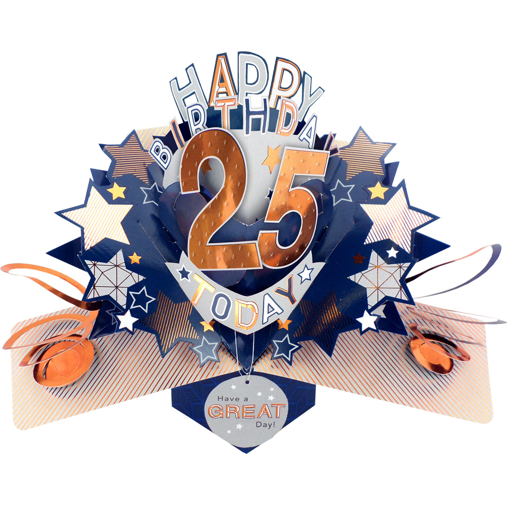 25th Birthday Card Pop Up 3D Happy Birthday Card Age 25 Today 3D For Him