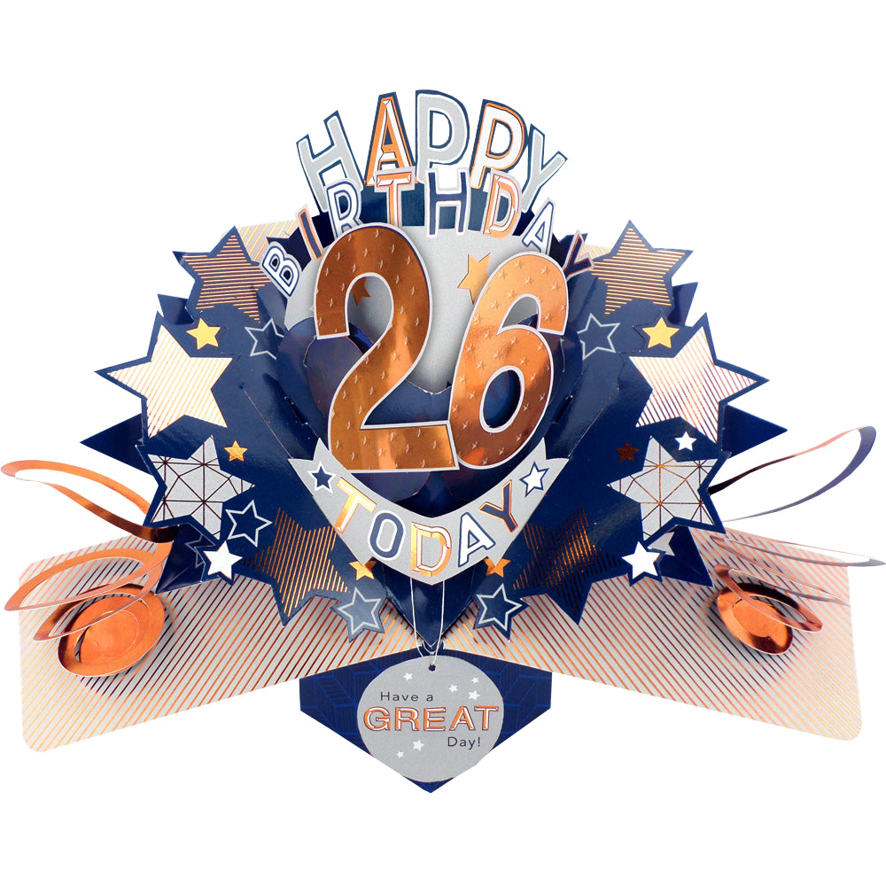 26th Birthday Card Pop Up 3D Happy Birthday Card Age 26 Today 3D For Him