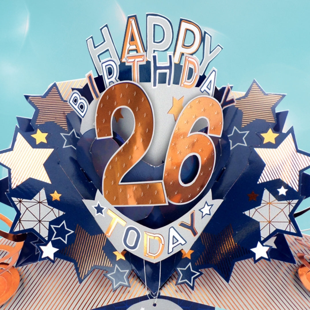 26th Birthday Card Pop Up 3D Happy Birthday Card Age 26 Today 3D For Him