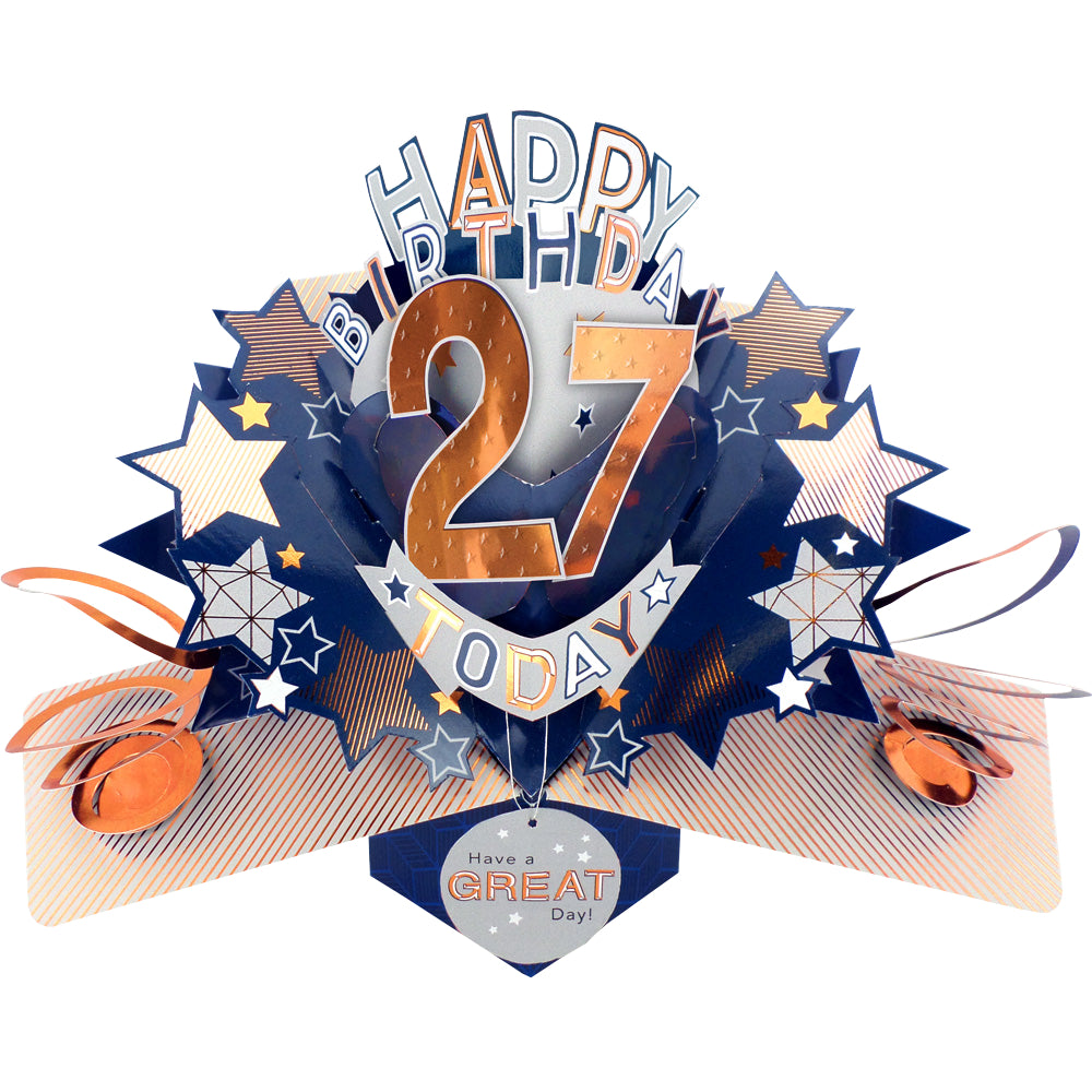 27th Birthday Card Pop Up 3D Happy Birthday Card Age 27 Today 3D For Him