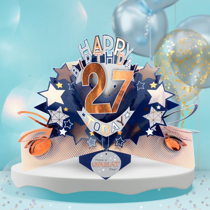 27th Birthday Card Pop Up 3D Happy Birthday Card Age 27 Today 3D For Him