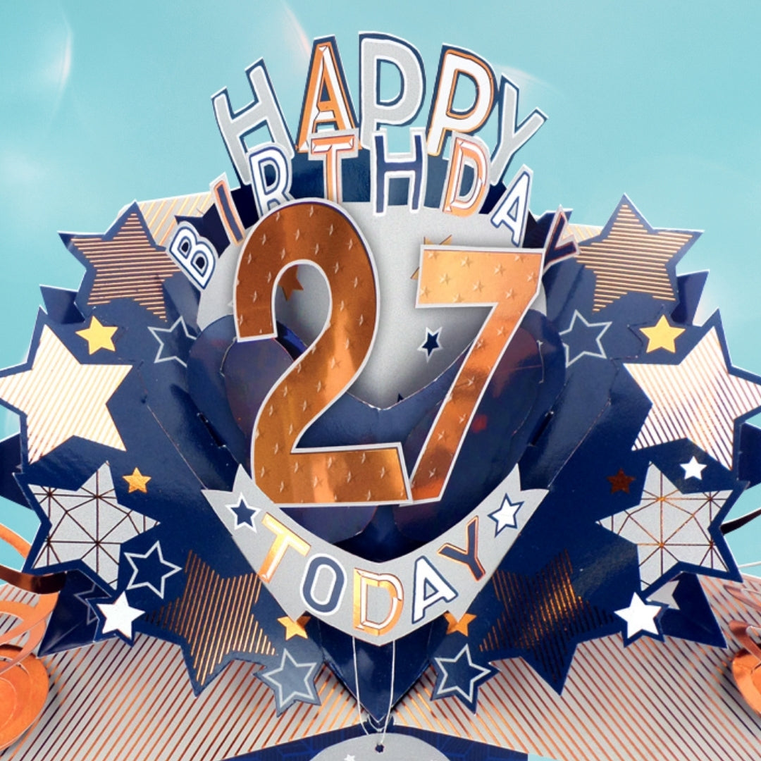 27th Birthday Card Pop Up 3D Happy Birthday Card Age 27 Today 3D For Him