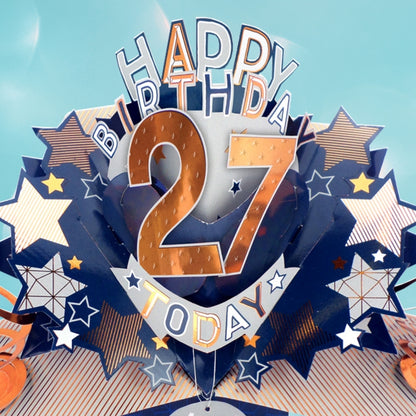 27th Birthday Card Pop Up 3D Happy Birthday Card Age 27 Today 3D For Him