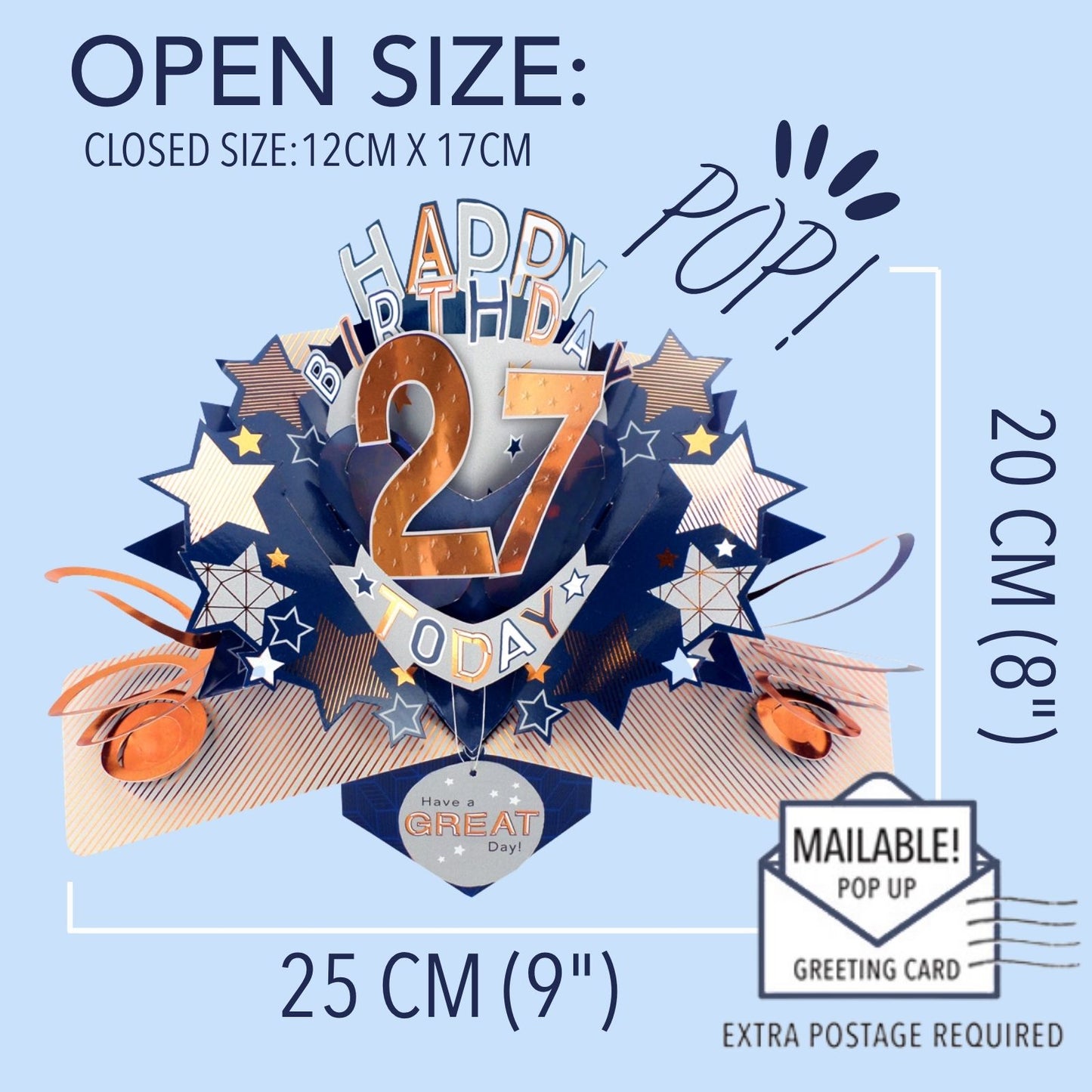 27th Birthday Card Pop Up 3D Happy Birthday Card Age 27 Today 3D For Him