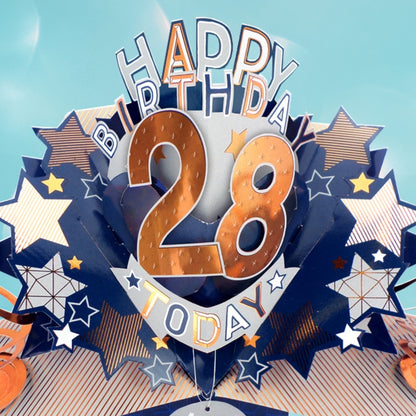 28th Birthday Card Pop Up 3D Happy Birthday Card Age 28 Today 3D For Him