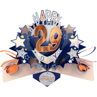 29th Birthday Card Pop Up 3D Happy Birthday Card Age 29 Today 3D For Him