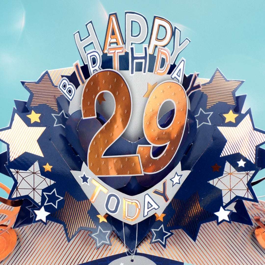 29th Birthday Card Pop Up 3D Happy Birthday Card Age 29 Today 3D For Him
