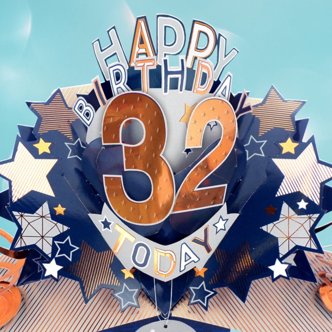 32nd Birthday Card Pop Up 3D Happy Birthday Card Age 32 Today 3D For Him