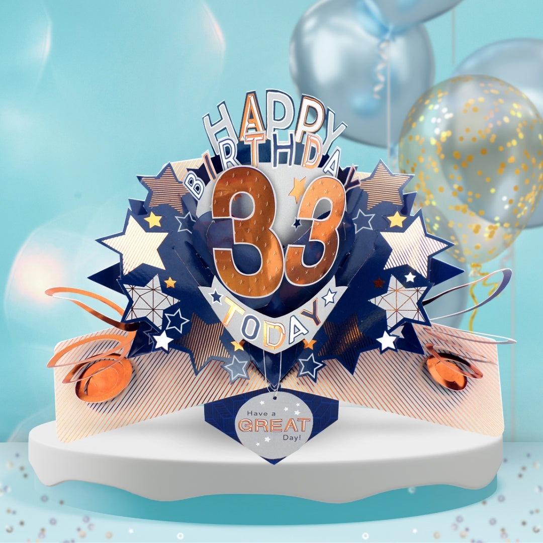 33rd Birthday Card Pop Up 3D Happy Birthday Card Age 33 Today 3D For Him