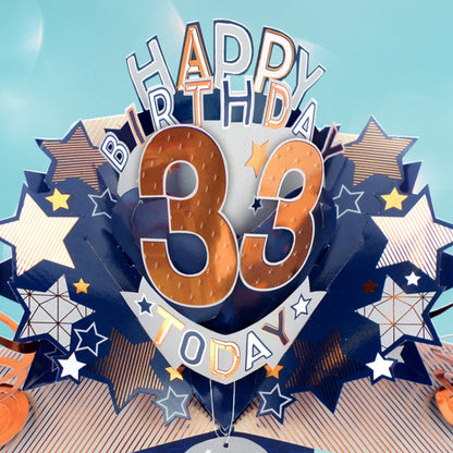 33rd Birthday Card Pop Up 3D Happy Birthday Card Age 33 Today 3D For Him