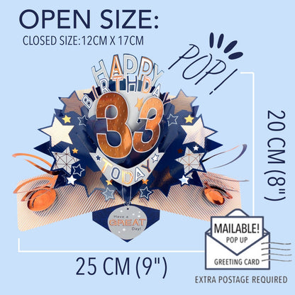 33rd Birthday Card Pop Up 3D Happy Birthday Card Age 33 Today 3D For Him