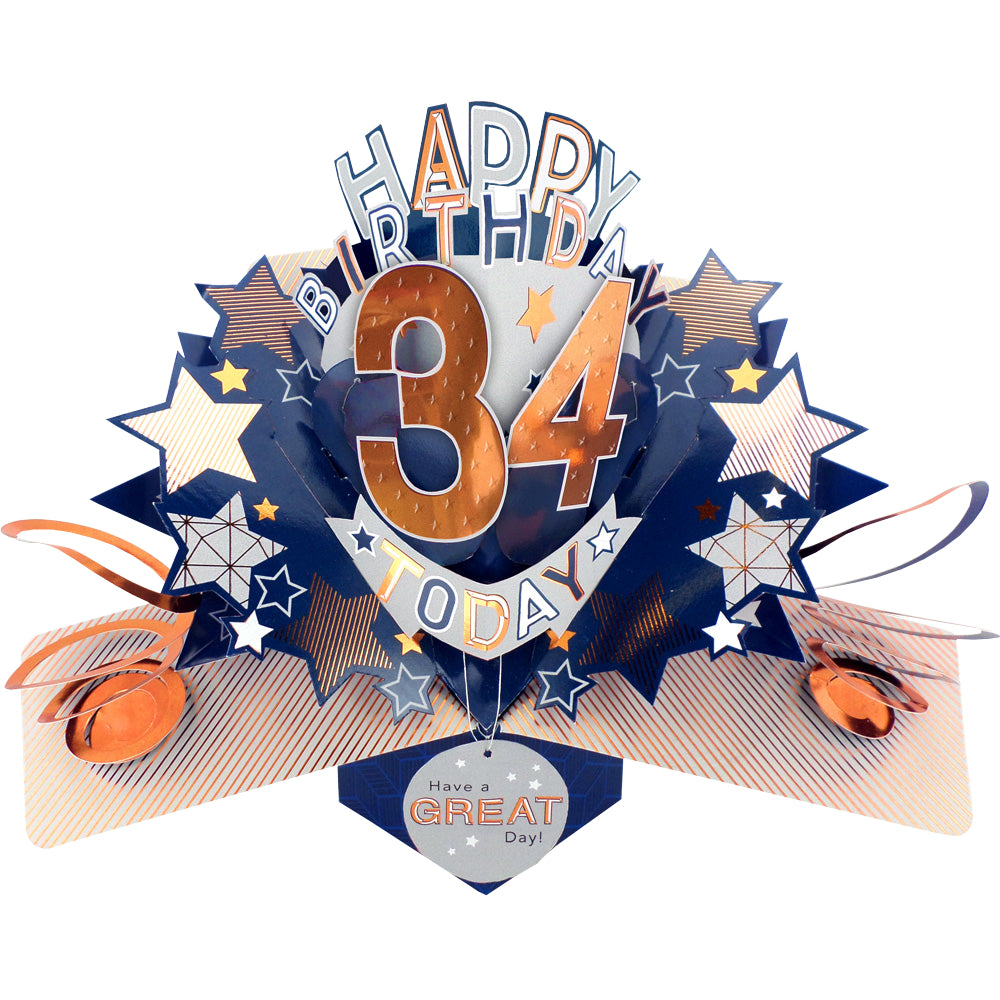 34th Birthday Card Pop Up 3D Happy Birthday Card Age 34 Today 3D For Him