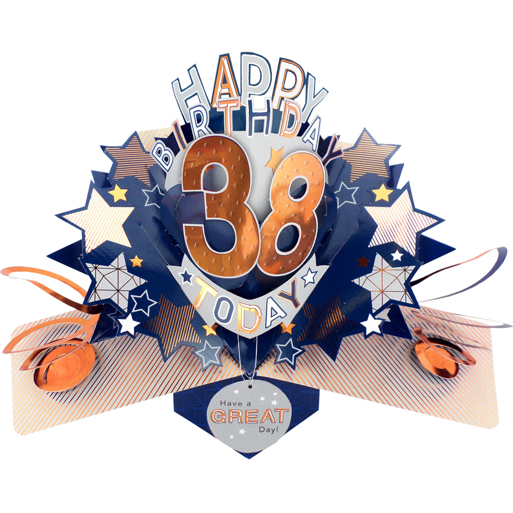 38th Birthday Card Pop Up 3D Happy Birthday Card Age 38 Today 3D For Him