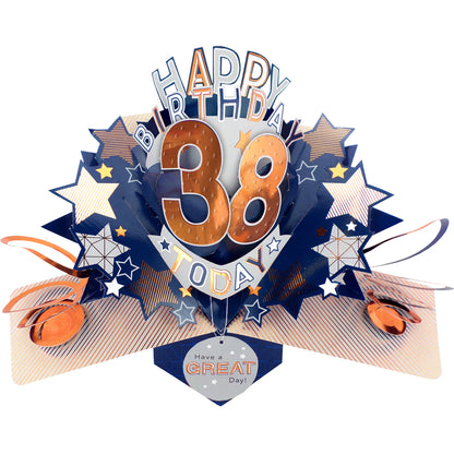 38th Birthday Card Pop Up 3D Happy Birthday Card Age 38 Today 3D For Him